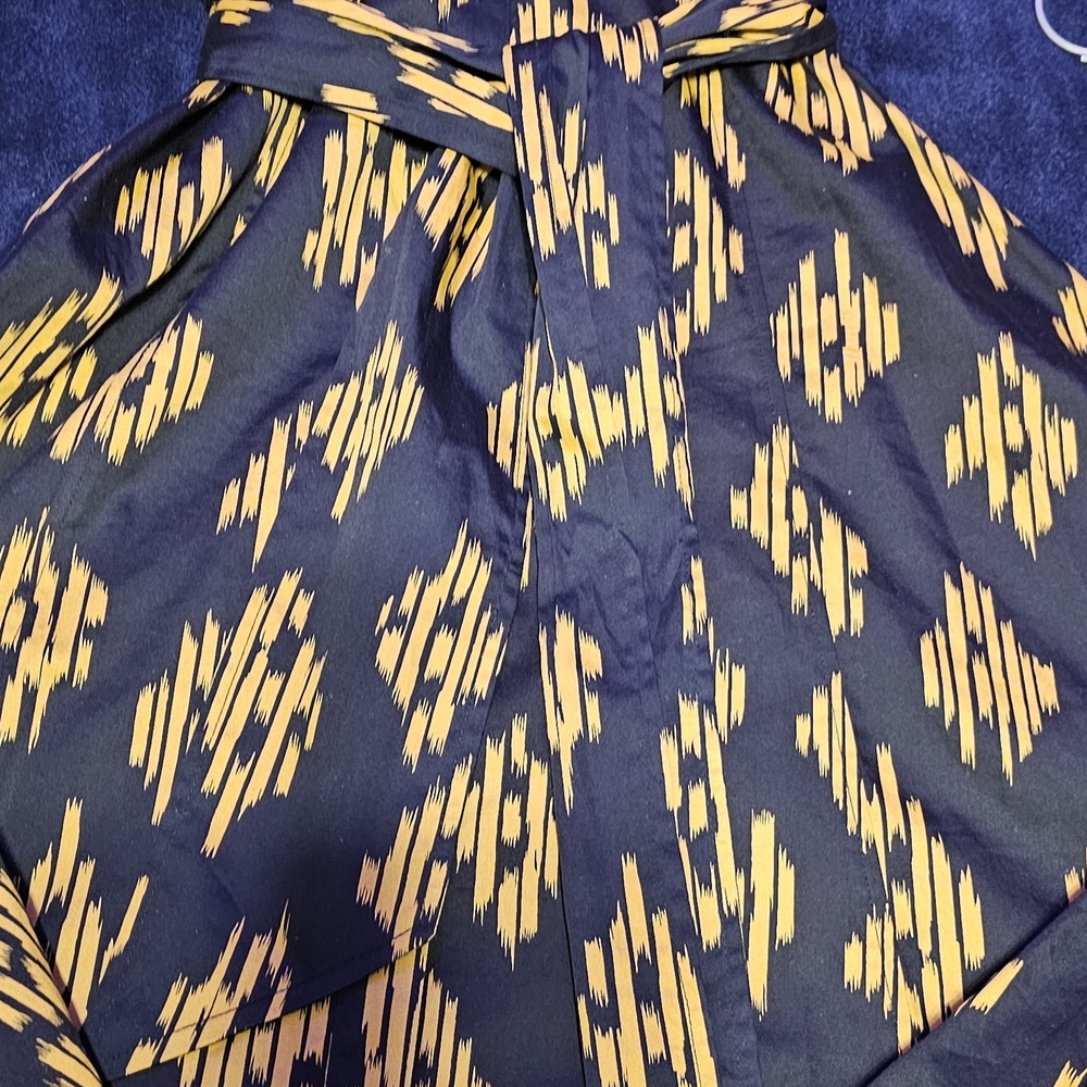 Jones New York Navy and Gold Patterned Dress